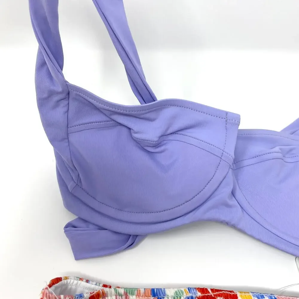 L*SPACE Camellia Barlette Bikini Set In Wisteria Flowers Forever Medium New